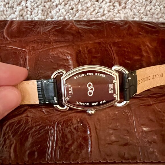 Links of London Quartz Salmon Dial Roman Indexes Watch, Black Croc Leather main image 6